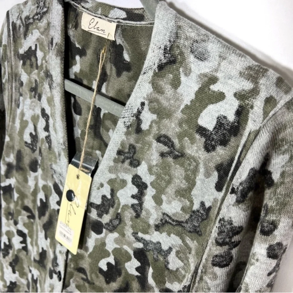 ELAN Long Cardigan Duster Boho Camo Camouflage Lightweight Sz M